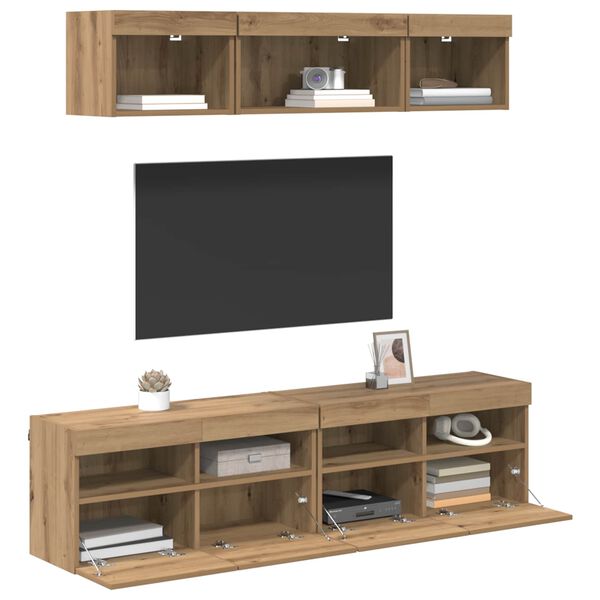 vidaXL TV Wall Units with LED 5 pcs Artisan Oak 80 x 30 x 40 cm