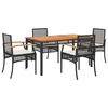 vidaXL 5 Piece Garden Dining Set with Cushions Black Poly Rattan