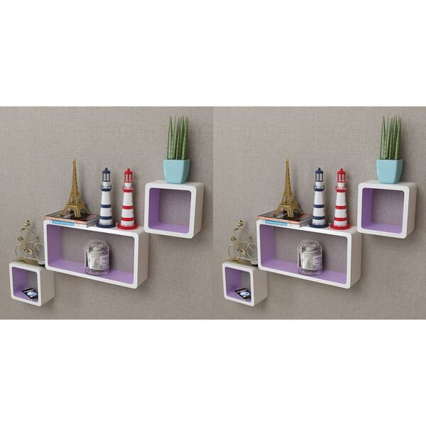 vidaXL Wall Cube Shelves 6 pcs White and Purple