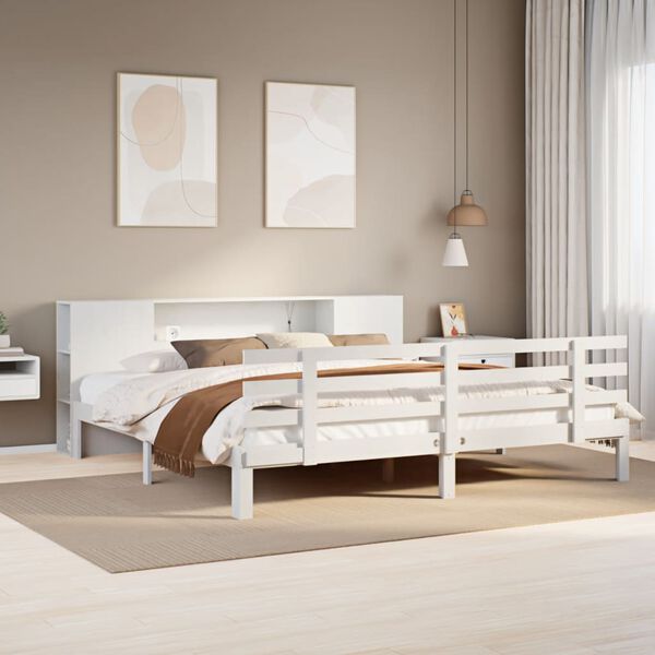vidaXL Bookcase Bed without Mattress White 180x200 cm Super King Solid Wood Pine