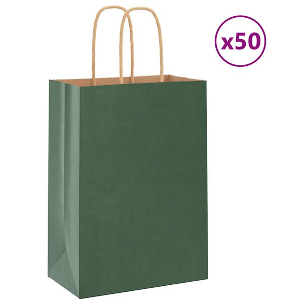 vidaXL Paper Bags 50 pcs with Handles Green 15x8x21 cm