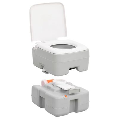 vidaXL Portable Camping Toilet Grey and White 15+10 L HDPE
