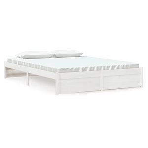 vidaXL Bed Frame without Mattress White Solid Wood 150x200 cm King Size King Size