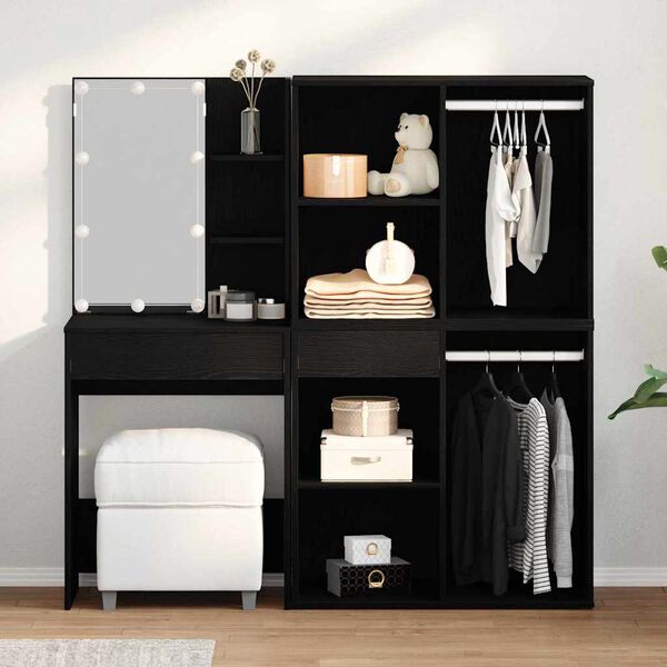 vidaXL LED Dressing Table Set with Drawer Black Oak 140 x 40 x 140 cm