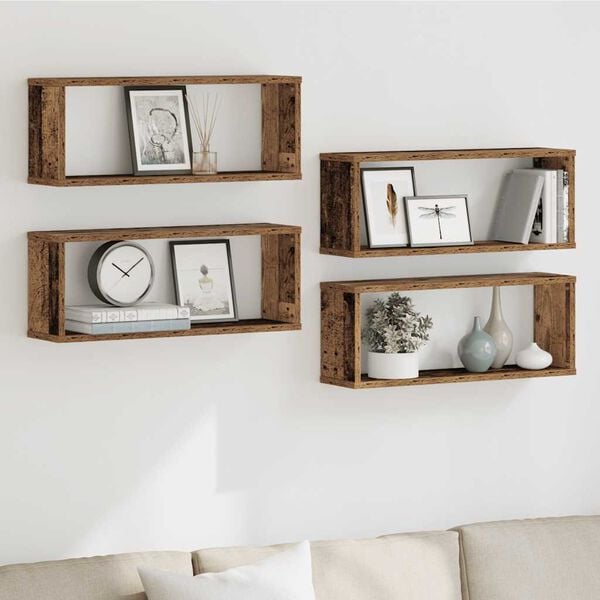 vidaXL Wall Cube Shelves 4 pcs Old Wood 60x15x23 cm Engineered Wood