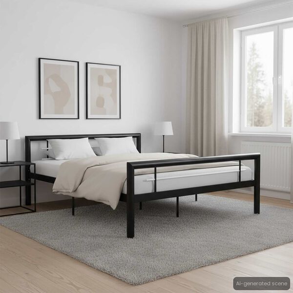 vidaXL Bed Frame without Mattress Black and White Metal 120x200 cm