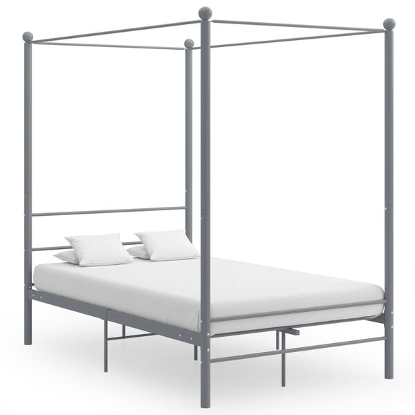 vidaXL Canopy Bed Frame without Mattress Grey Metal 120x200 cm