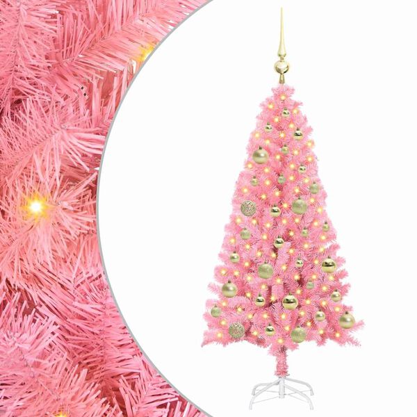 vidaXL Christmas Tree with 150 LEDs with Stand Pink 120 cm PVC