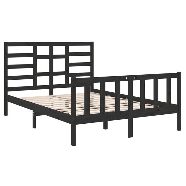 vidaXL Bed Frame without Mattress Black Solid Wood 135x190 cm Double