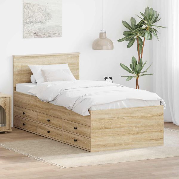 vidaXL Daybed Manual Sonoma Oak and Black 90 x 200 cm Engineered Wood