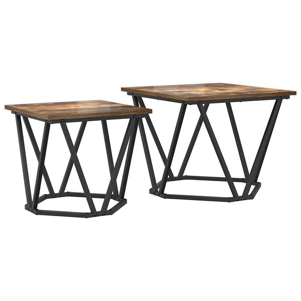 vidaXL Side Table Set 2 pcs Smoked Oak Engineered Wood and Steel
