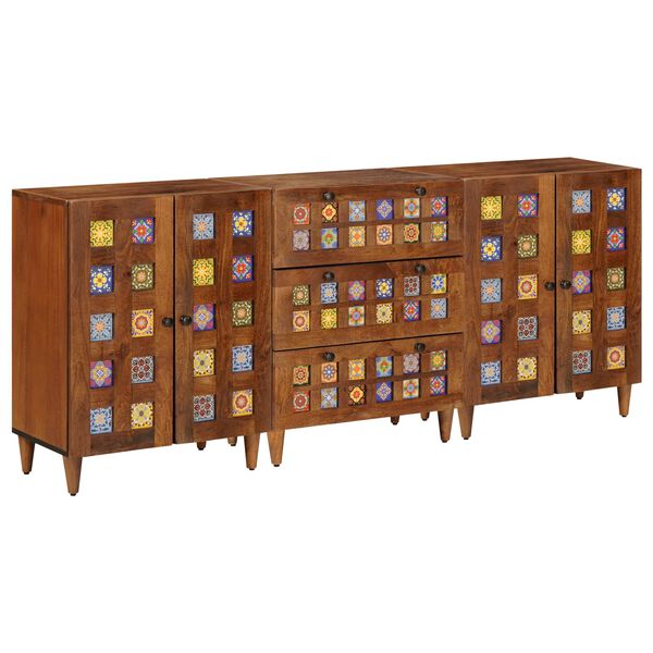 vidaXL Sideboard 3 pcs Walnut Solid Mango Wood