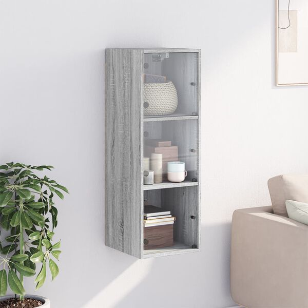 vidaXL Wall Cabinet with Glass Doors Grey Sonoma 35x37x100 cm