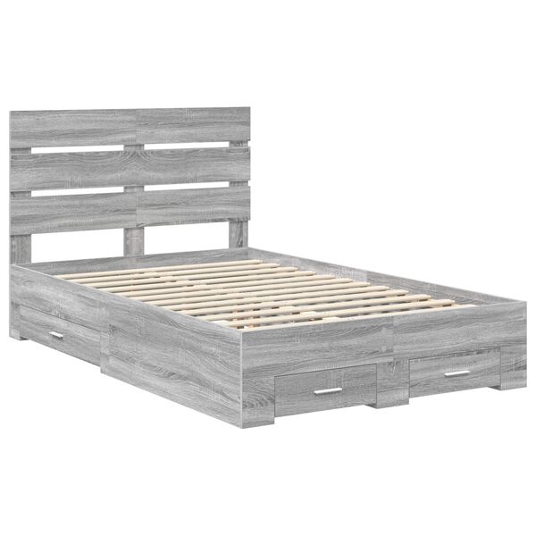 vidaXL Bed Frame with Drawer Grey Sonoma 120 x 190 cm Engineered Wood