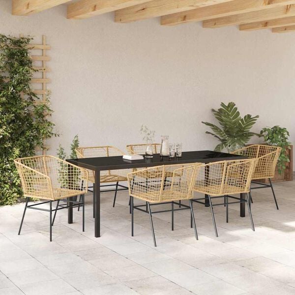 vidaXL Garden Dining Set 7 pcs Brown Poly Rattan