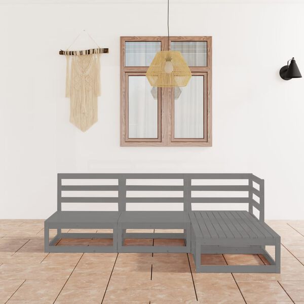 vidaXL 4 Piece Garden Lounge Set Grey Solid Wood Pine