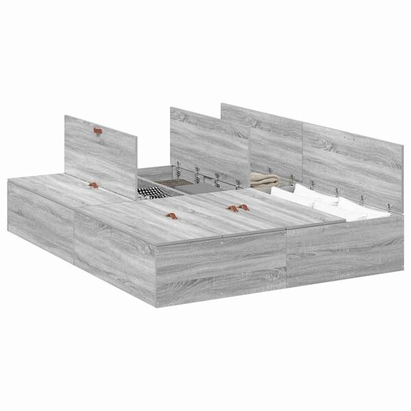 vidaXL Storage Bed Frame Grey Sonoma 140 x 190 cm Engineered Wood