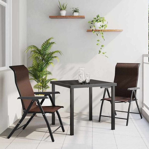 vidaXL Garden Dining Set 3 pcs Brown Powder-Coated Steel
