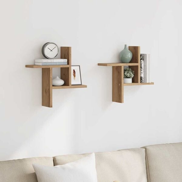 vidaXL Wall Shelves 2 pcs Artisian Oak 38x12x38 cm Engineered Wood