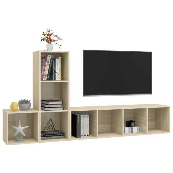 vidaXL 3 Piece TV Cabinet Set Sonoma Oak Engineered Wood