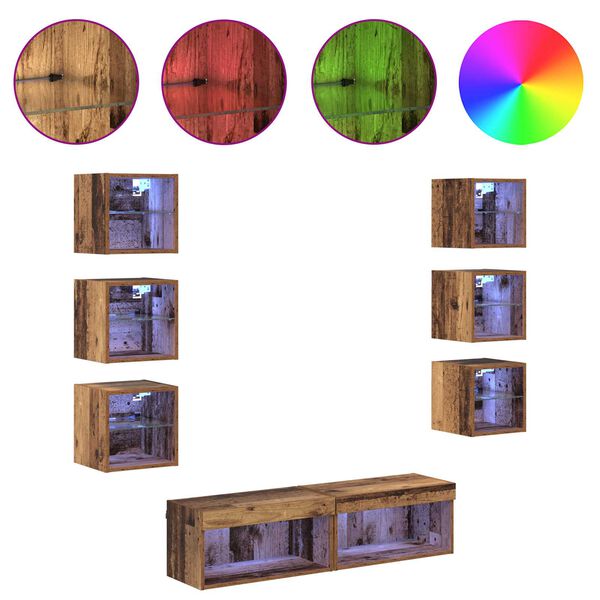 vidaXL TV Cabinet with LED Strip Lights 8 pcs Old Wood Glass