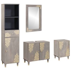 vidaXL Bathroom Cabinet Set with Drawer 4 pcs Grey Solid Mango Wood