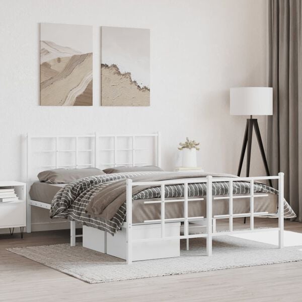 vidaXL Metal Bed Frame without Mattress with Footboard White 140x190cm