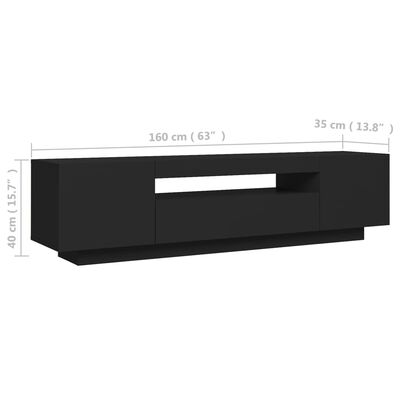 vidaXL TV Cabinet with LED Lights Black 160x35x40 cm