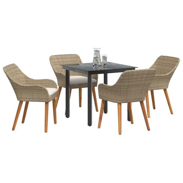 vidaXL Garden Dining Set with Cushion 5 pcs Beige Poly Rattan