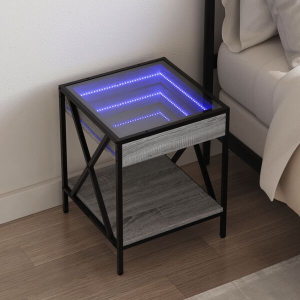vidaXL Bedside Table with Infinity LED Grey Sonoma 40x40x49 cm