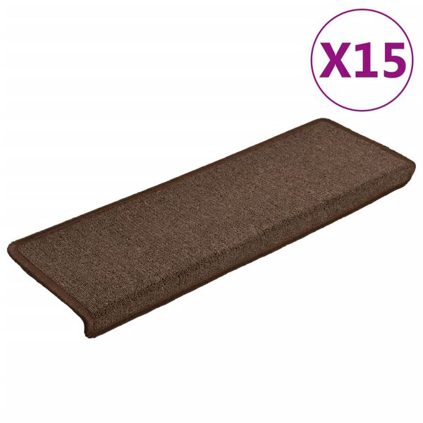 vidaXL Stair Mats 15 pcs 65x21x4 cm Brown Rectangular Edge