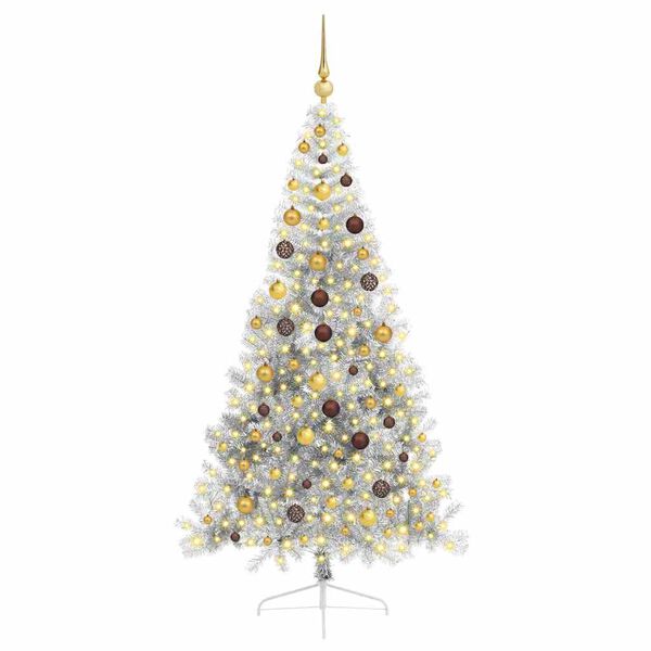 vidaXL Artificial Pre-lit Christmas Tree Silver 210 cm PET
