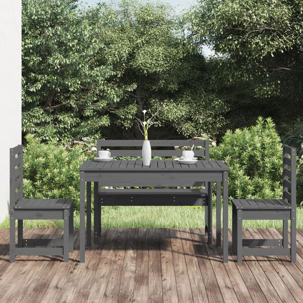 vidaXL 4 Piece Garden Dining Set Grey Solid Wood Pine