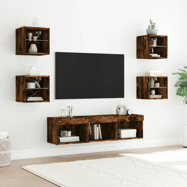 vidaXL 7 Piece TV Wall Units with LED Smoked Oak Engineered Wood