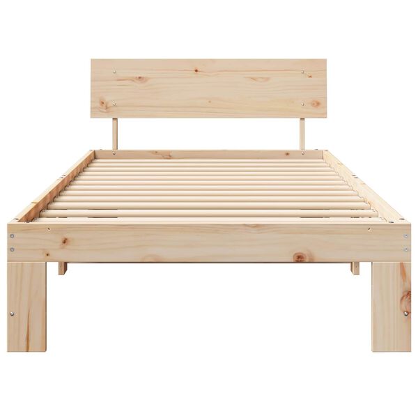 vidaXL Bed Frame with Headboard Natural 90 x 200 cm Solid Pine Wood