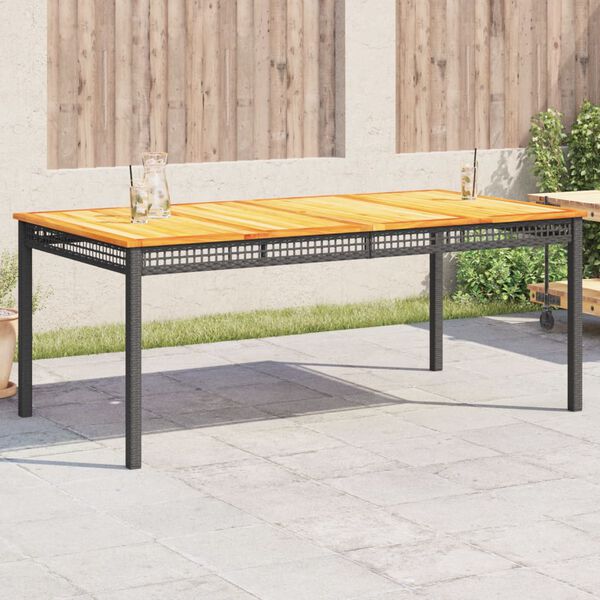 vidaXL Garden Table Black 180x90x75 cm Poly Rattan Acacia Wood