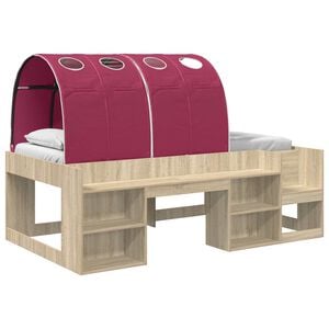 vidaXL Kids'High Bed Frame with Storage 3 pcs Sonoma Oak and Red