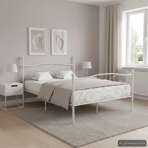 vidaXL Bed Frame without Mattress with Slatted Base White Metal 180x200 cm Super King