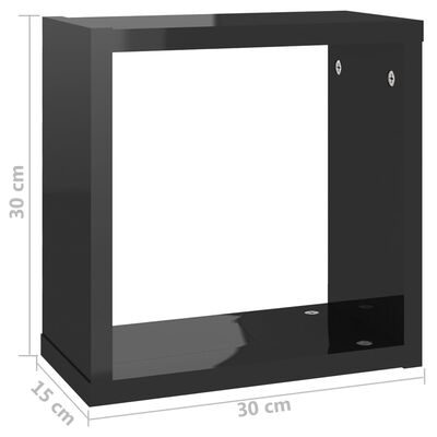 vidaXL Wall Cube Shelves 4 pcs High Gloss Black 30x15x30 cm