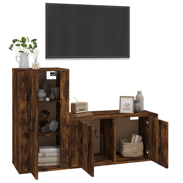 vidaXL 2 Piece TV Cabinet Set Smoked Oak Engineered Wood