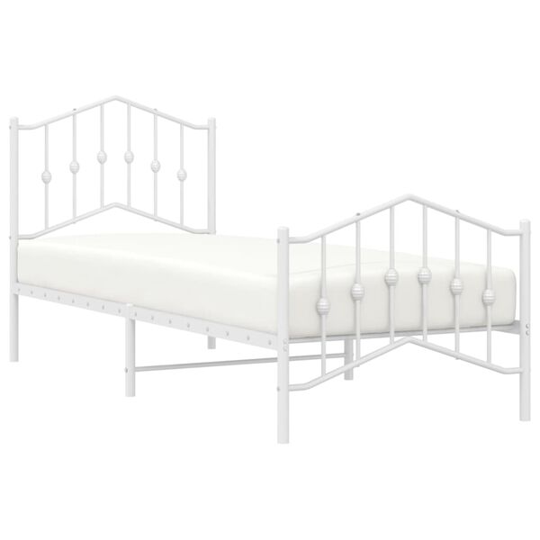 vidaXL Metal Bed Frame without Mattress with Footboard&nbsp;White 90x200cm