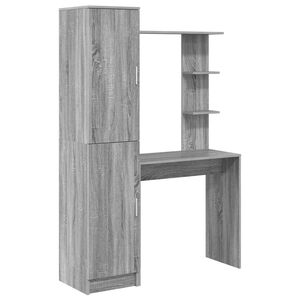 vidaXL Desk with Shelf with Storage with Door 2 pcs Grey Sonoma
