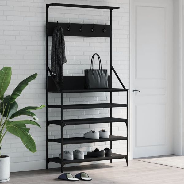 vidaXL Clothes Rack with Shoe Storage Black 90x34x184 cm