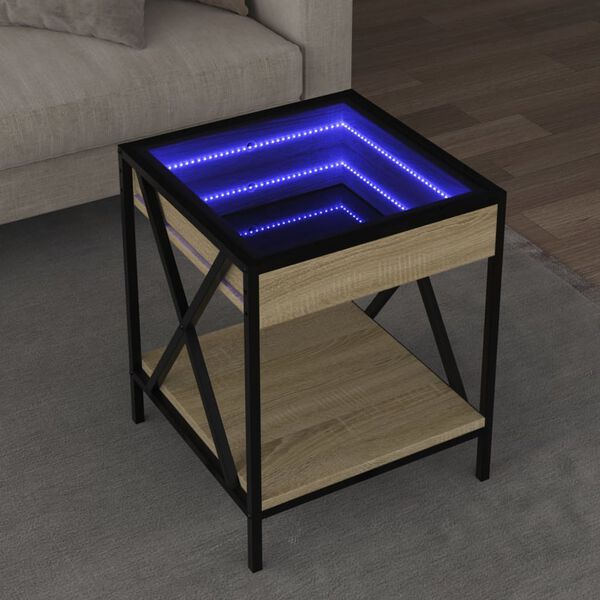 vidaXL Coffee Table with Infinity LED Sonoma Oak 40x40x49 cm