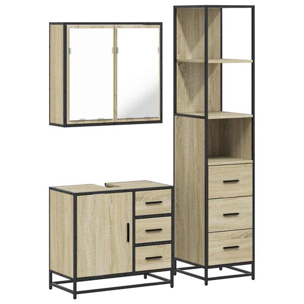 vidaXL 3 Piece Bathroom Furniture Set Sonoma Oak Engineered Wood