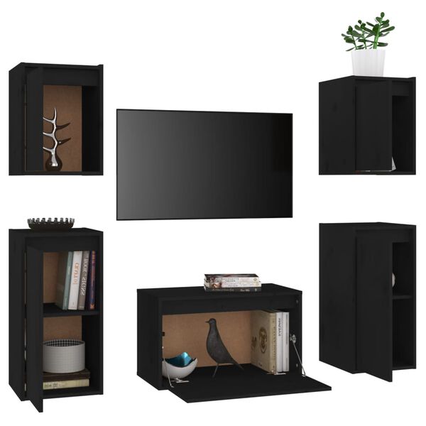 vidaXL TV Cabinets 5 pcs Black Solid Wood Pine