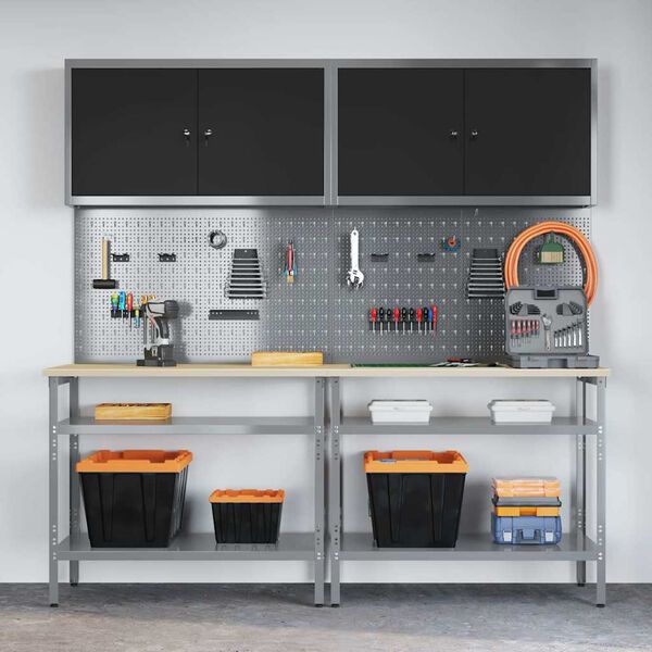 vidaXL Work Bench Set with Shelf with Storage 8 pcs Grey Steel