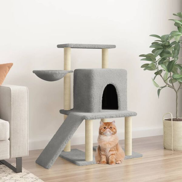 vidaXL Cat Tree with Sisal Scratching Posts Light Grey 96.5 cm