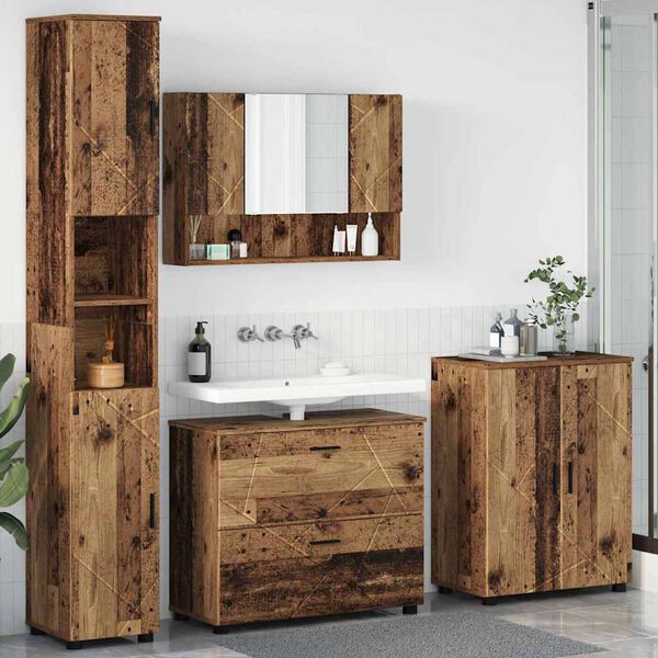 vidaXL Bathroom Furniture Set 4 pcs Old Wood Engineered Wood and Metal