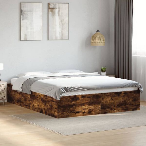 vidaXL Bed Frame without Mattress Smoked Oak 160x200 cm